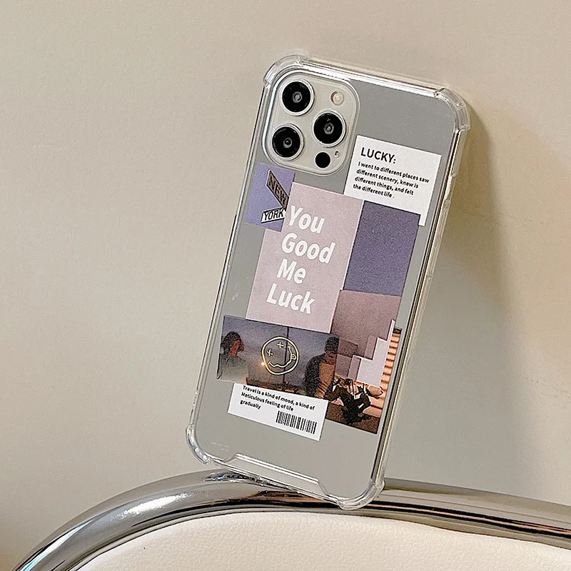 

Mirror Makeup Fashion Splicing Poster Full Edge Tpu Soft Anti-fall For iphone 11 12 13 Mini Pro Max XR X Xs 7 8 Plus Phone Case