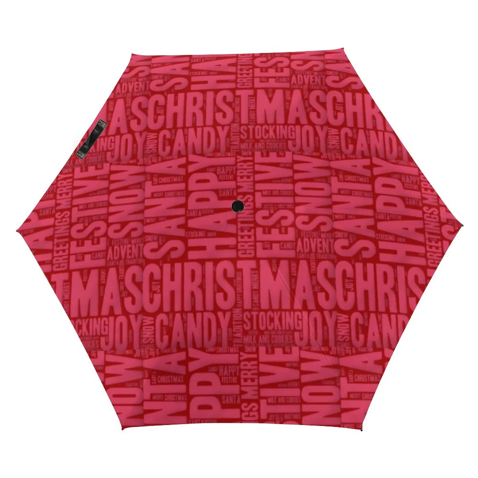 

Christmas Word Art 5 Fold 6 Ribs Umbrella Red and Pink Wind Resistant Pocket Umbrella Portable Umbrellas for Male Female