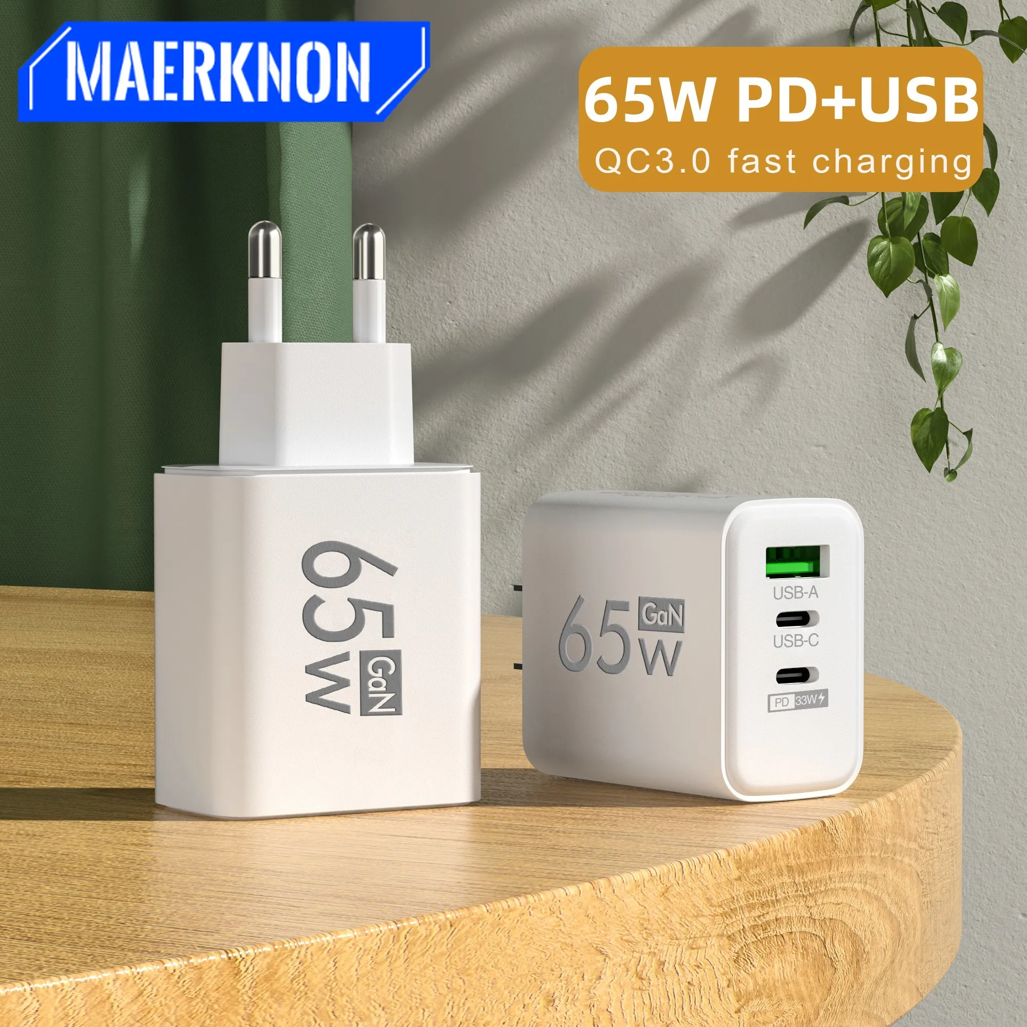 

65W GaN USB C Fast Charging Type C PD Quick Charger QC 3.0 Mobile Phone Power Adapter For iPhone 14 13 12 Xiaomi Samsung Oneplus