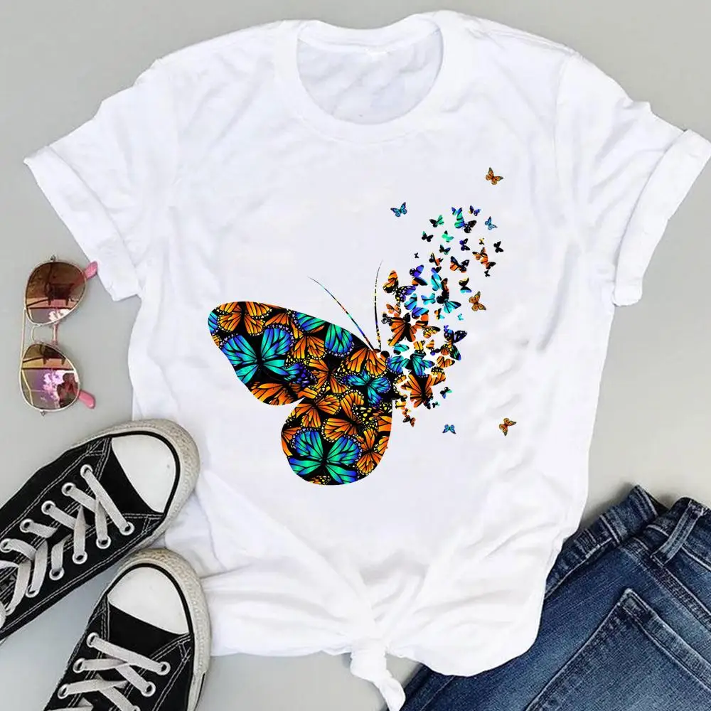 

Women Cartoon Butterfly New Cute Clothing Short Sleeve Sweet Summer Fashion Print Lovely Clothes Tops Tees Tshirt T-Shirt