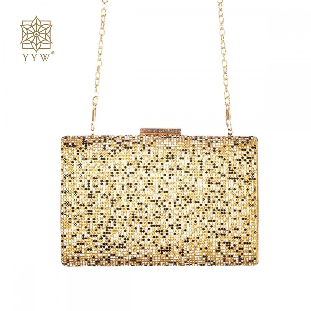 

Женский золотистый клатч с блестками, вечерние сумки с бриллиантами, женский клатч с металлической цепочкой на плечо, женская сумка