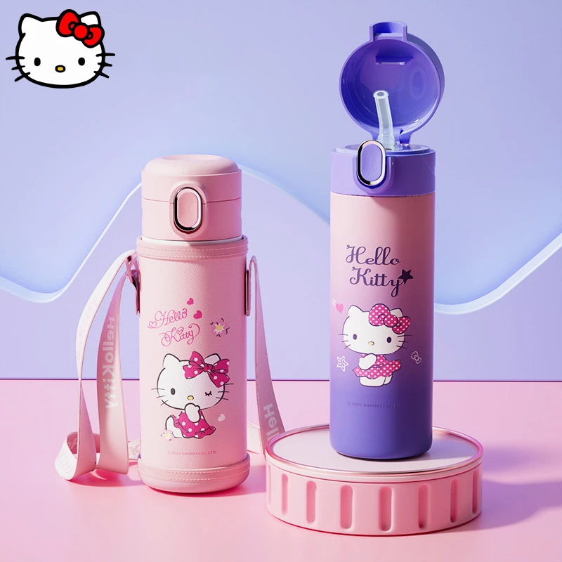 

Kawaii Sanrio HelloKitty Insulation Cup Cute Cartoon Student Large Capacity with Rope Portable Straw Kettle Outdoor Water Cup