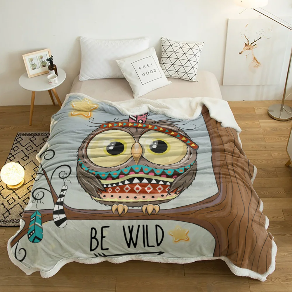 

Cartoon Owl Indian Feather Star Plush Throw Blanket Sherpa Fleece Bedspread Blankets Sofa Cover Bedding Picnic Wool Soft Blanket