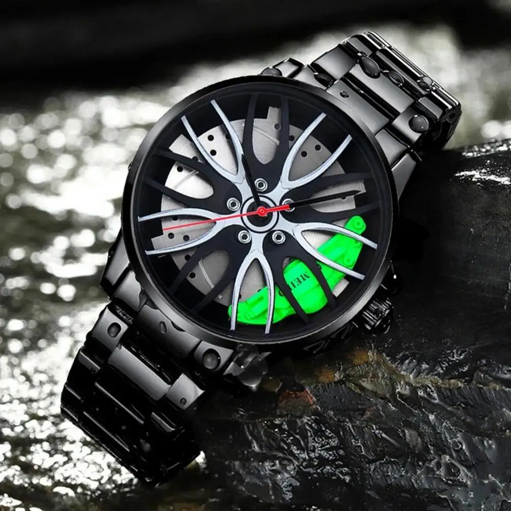 

Metal Watch Stylish Men's Business Watch with Car Hub Design Polished Stainless Steel High Accuracy Quartz Movement Accurate