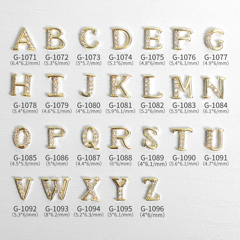 

4PCS Glitter Luxury Zircon Single A-Z 26 English Alphabet Letter Metal Nail Art Rhinestones Jewelry Decoration Manicure Charms