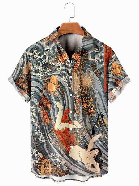 

Men's Retro Pastoral Fabric Print Casual Breathable Short Sleeve Hawaiian Shirt