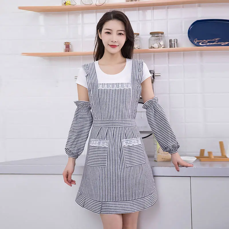 

Barbecue waterproof apron female kitchen cooking restaurant home lovely work Korean fashion cotton oil proof coverall female