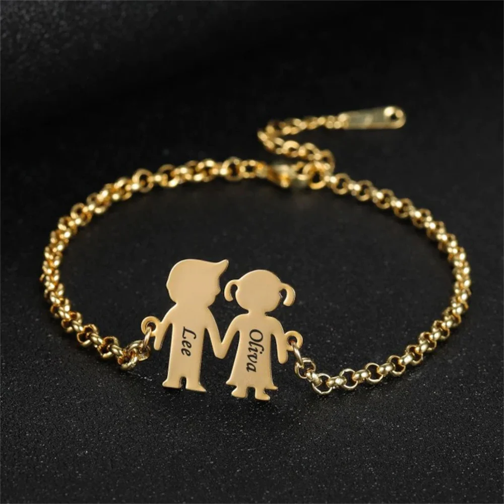 

Custom Name Bracelets for Kids Personalize Stainless Steel Gold Color Nameplate Wrist Chain Jewelry Children Birthday Gifts