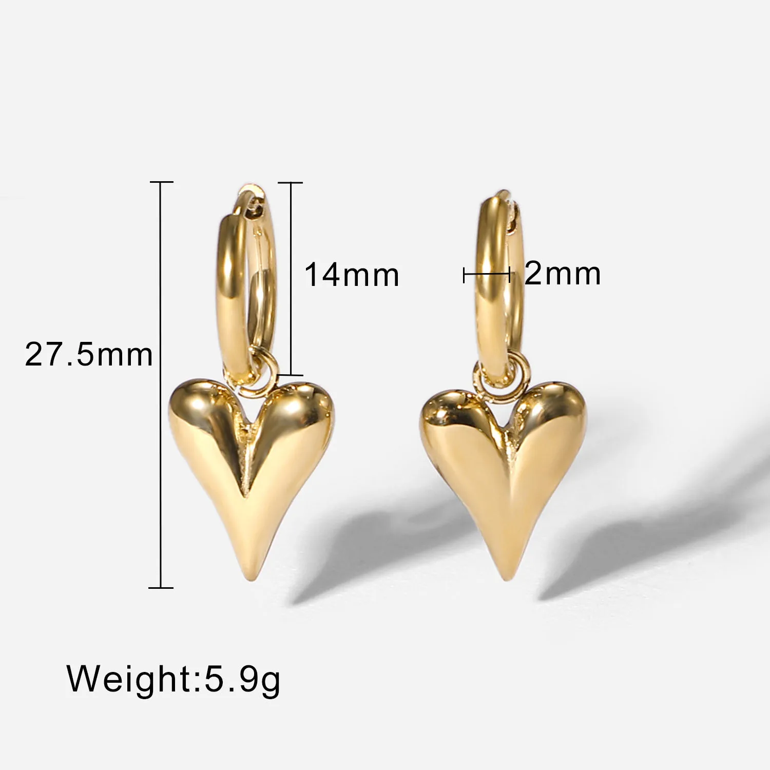 Stainless Steel PVD 18K Gold Plated Tarnish Waterproof Simply Heart Pendant Drop Earrings For Woman Jewelry Wholesale Trendy