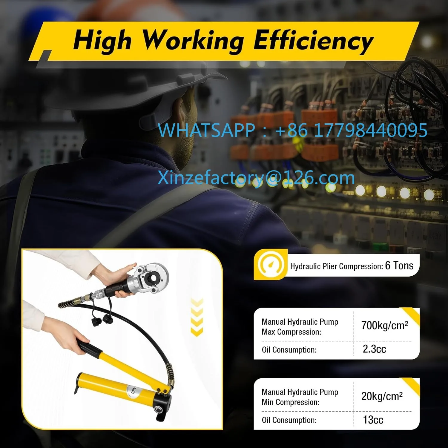 Фото Настраиваемый гидравлический датчик 6T V/TH-Kontur Hydraulik Crimpzange-360 °   Drehbarer Kopf Radialpresse Kupferrohr Pres №4