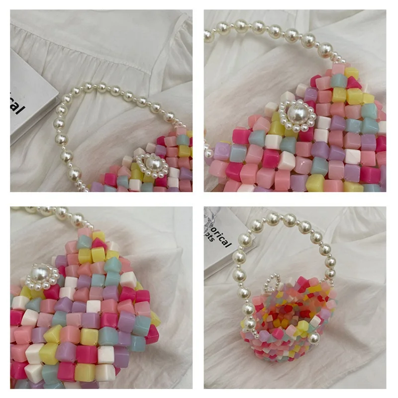 Finished Handmade Beaded Acrylic Candy Color Shoulder Crossbody Pearl Accessories Change Key Lipstick Pack