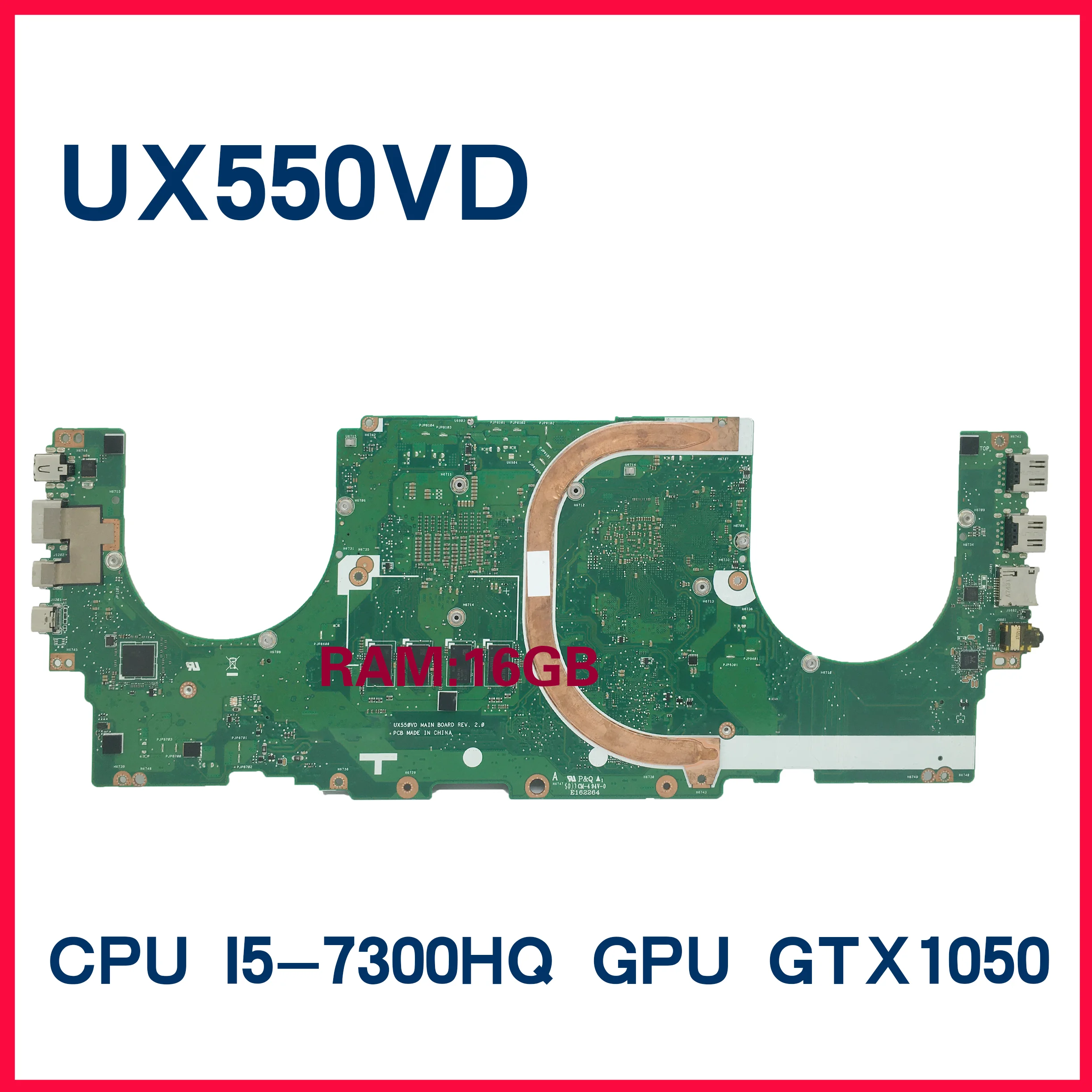 

Материнская плата Dinzi UX550VD для ноутбука ASUS ZenBook Pro UX550VE UX550V UX550, системная плата с фонариком 16 Гб ОЗУ, тест 100%