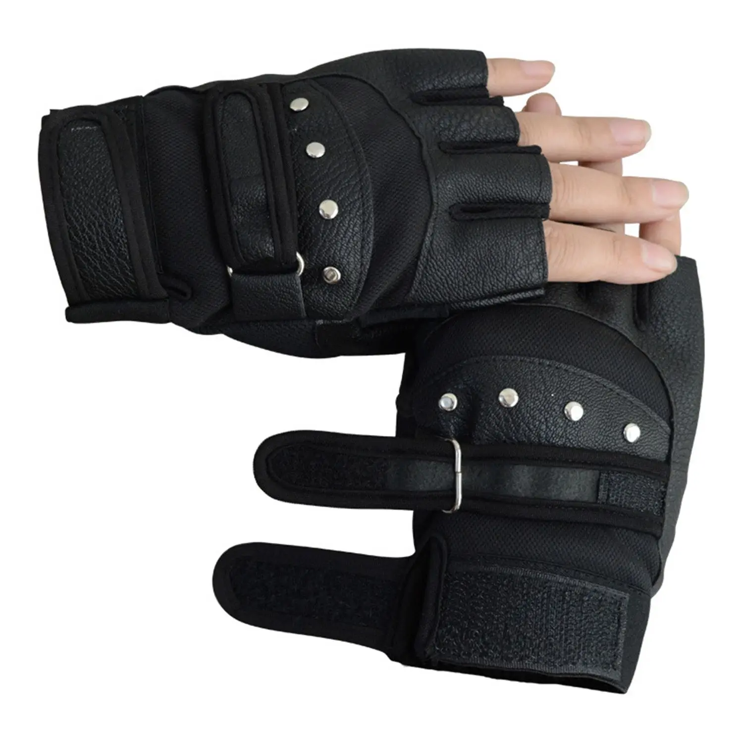 

New Rivet Driving Motor Leather Mittens Gloves Punk Glove Fingerless