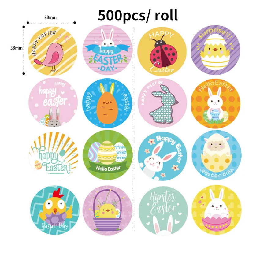 

500Pcs Happy Easter Stickers 1.5inch Easter egg rabbit Adhesive Label Thank you Sticker Easter party Gift decoration holiday