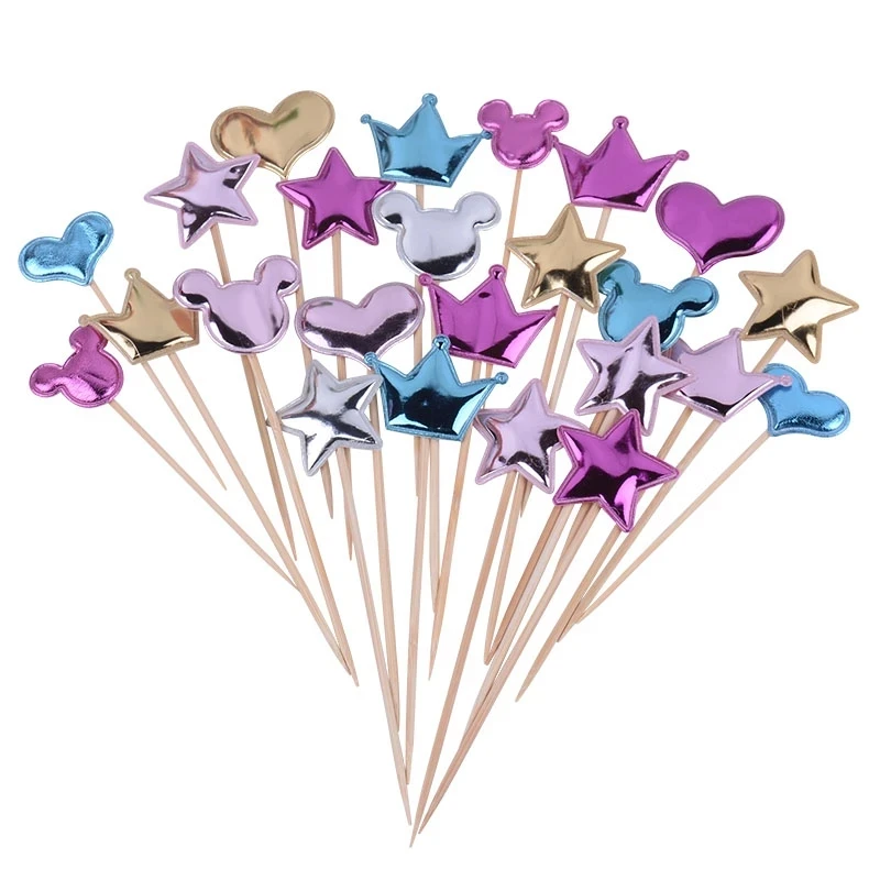 

5pcs Happy Birthday Cake Toppers Mini Mickey Crown Cake Decorations For Wedding Birthday Party Decor Baby Shower Baking Supplies