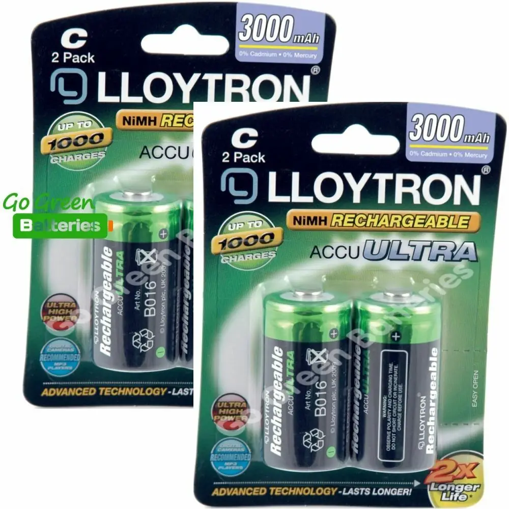 

4 x Lloytron C Size 3000 mAh NiMH Rechargeable Batteries LR14 HR14 DC1400 ACCU