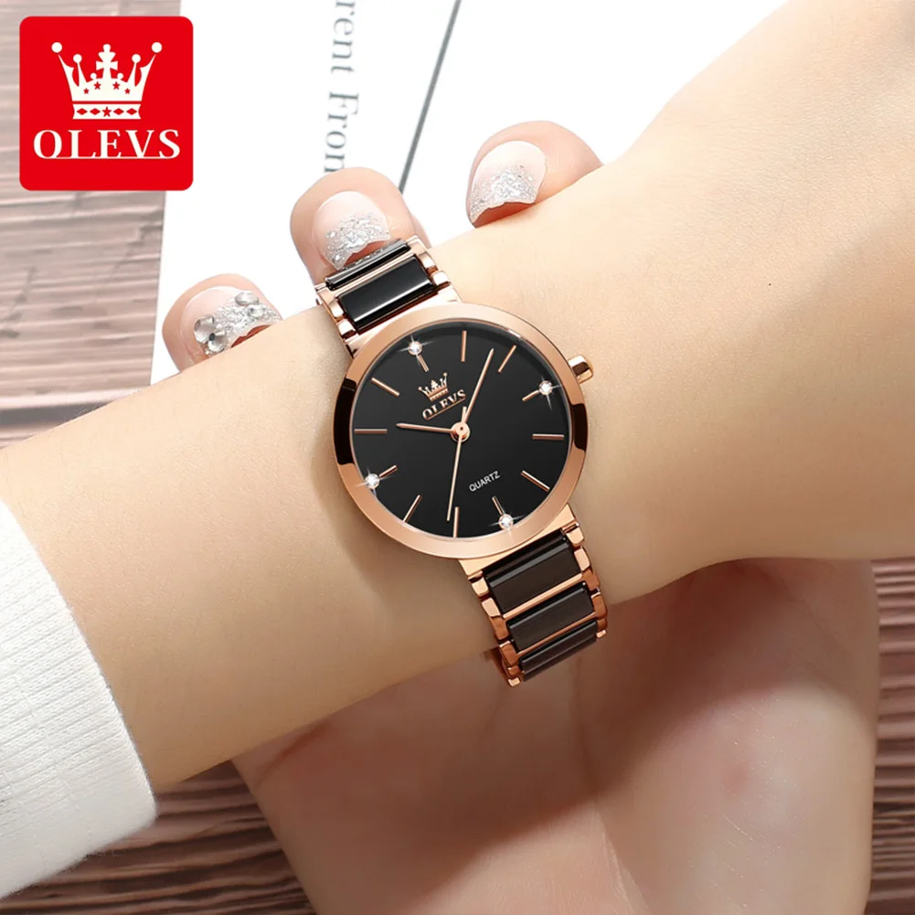 OLEVS Quartz High Quality Watches for Women Ceramic Strap Waterproof Fashion Women Wristwatches Upgrade Version with Crown enlarge
