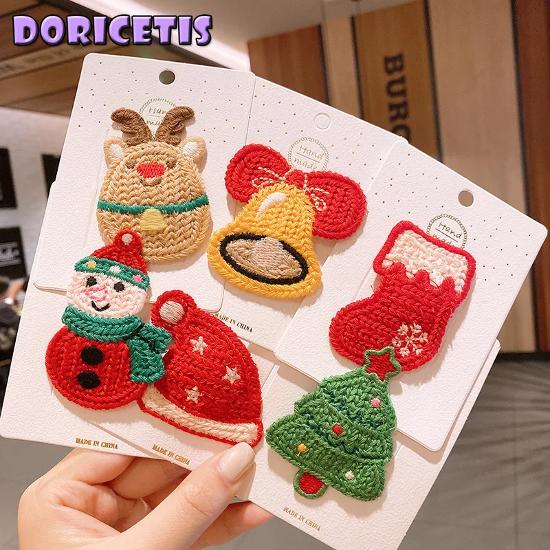 

Baby Hairpin Cute Christmas Style Cartoon Pattern Knitting Headwear Little Girl Dress Up Accessories Children Handmade Headdress