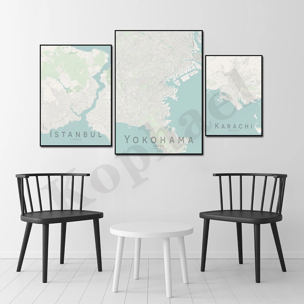 Карта с цветными картами для декора стен плакат изображением Карачи Йокогама