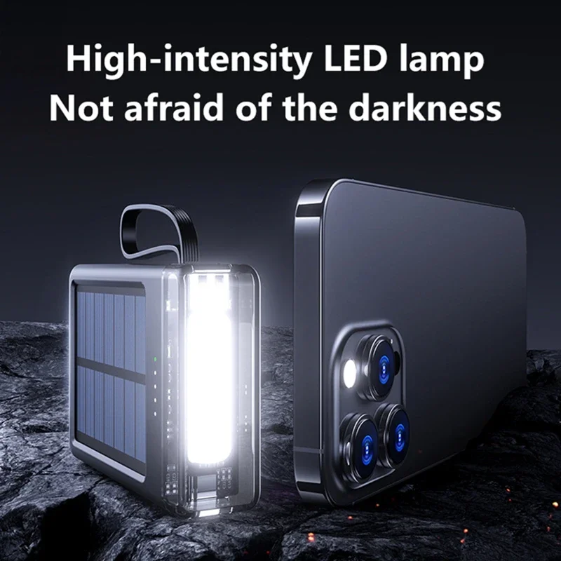 Фото Портативный солнечный внешний аккумулятор Lenovo 50000 мАч с LED-фонариком, встроенным кабелем и функцией Power Bank для iPhone №5