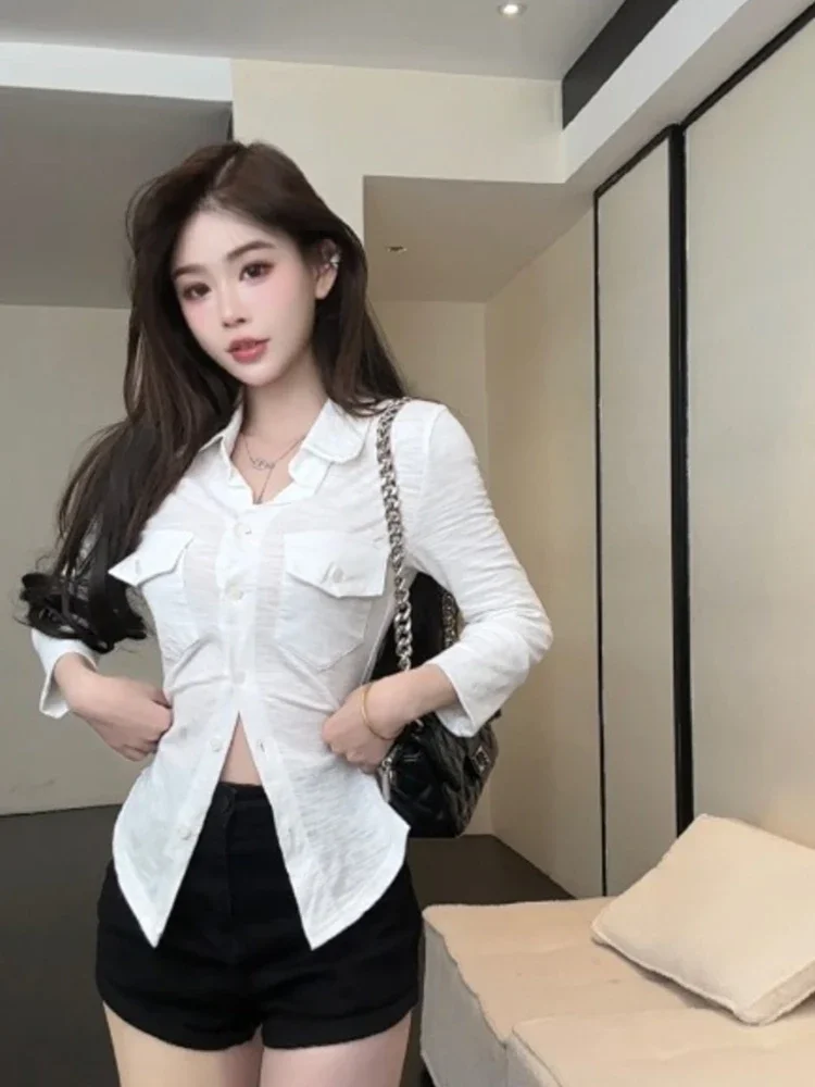 Винтажная темно-синяя рубашка три четверти для женщин топы на пуговицах тонкая