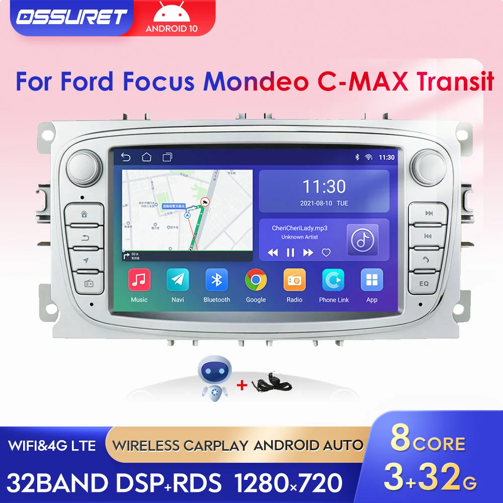 Car Radio Android Stereo Navi Player GPS For Ford Focus Mondeo C-MAX Transit Connect S-MAX Galaxy Kuga WIFI Bluetooth MirrorLink