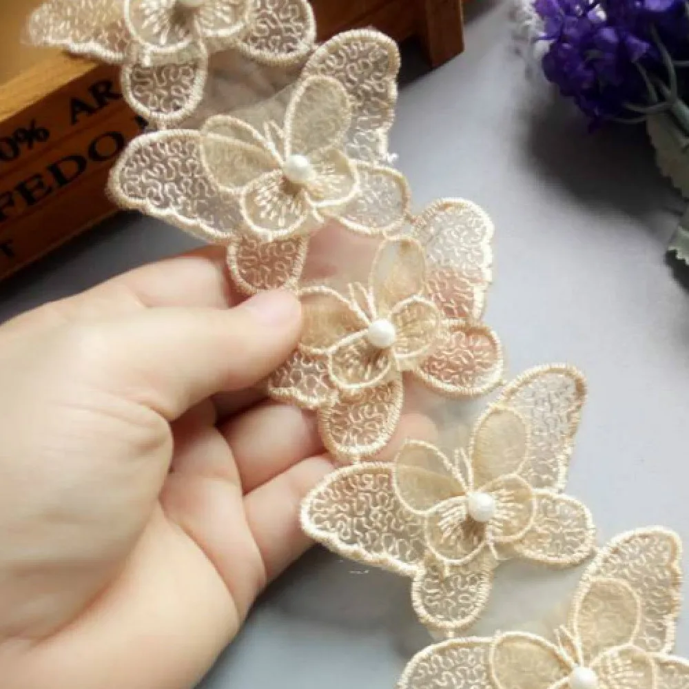 1 ярд Золотая Бабочка бант жемчужная вышитая кружевная отделка ткань лента