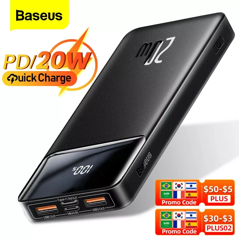 

Внешний аккумулятор Baseus на 20 Вт с поддержкой быстрой зарядки, 20000 мАч