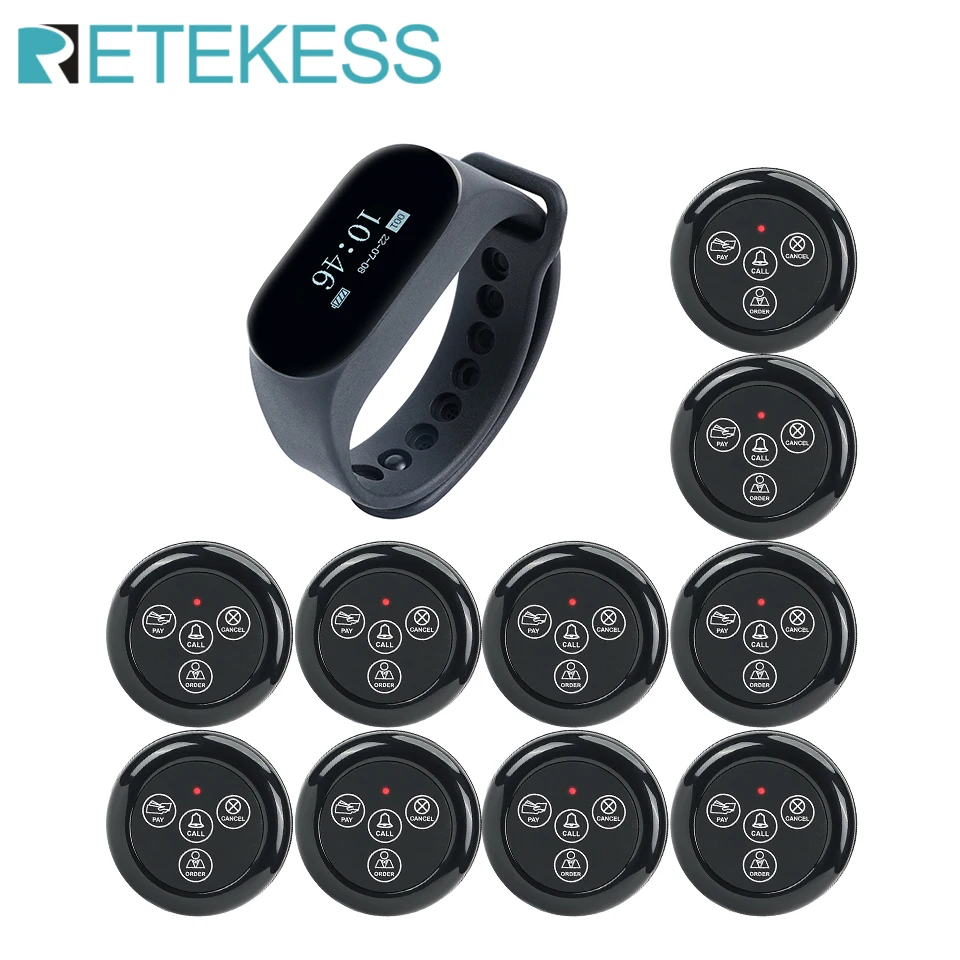 RETEKESS Wireless Waiter Calling System Restaurant Pager TD112 Waterproof Watch Receiver+TD032 Call Button for Coffee Clinic