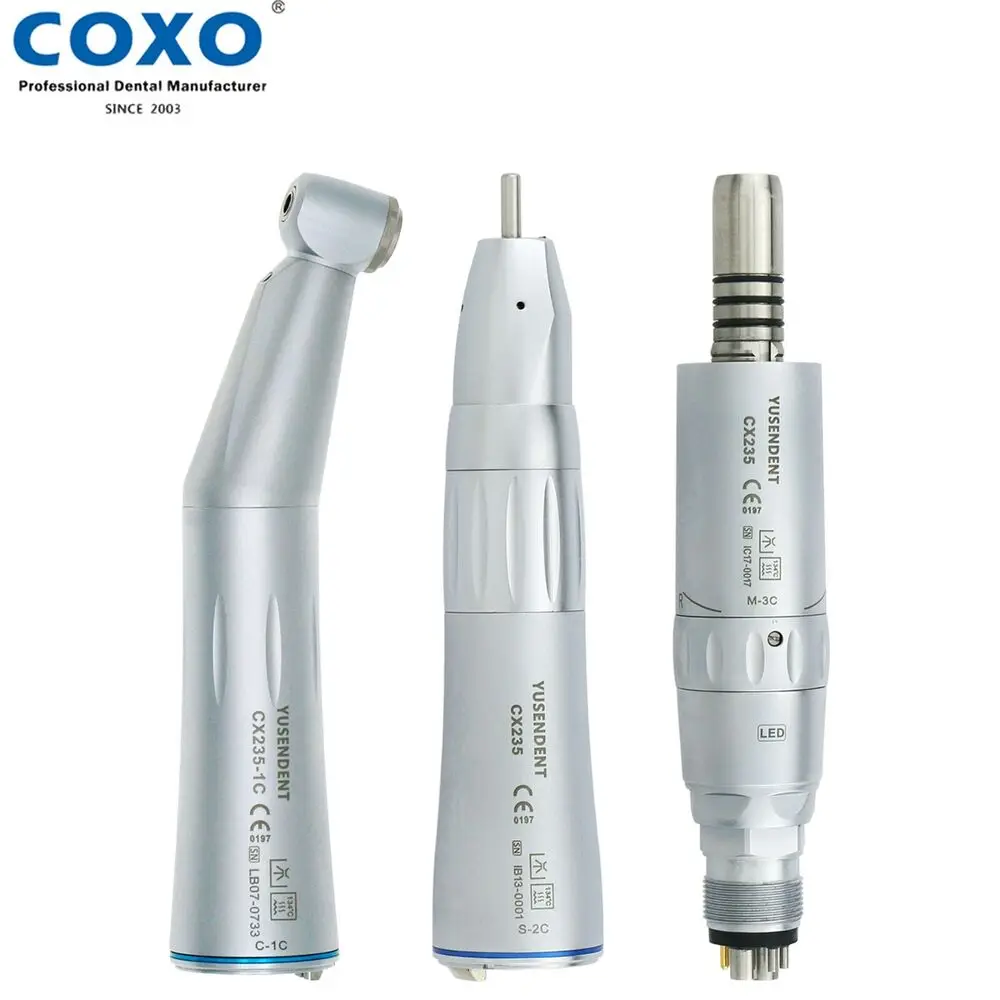 COXO YUSENDENT Dental Low Speed Contra Angle Straight Nose Cone Handpiece Fiber Optic Air Motor 6Holes Push Button NSK Style