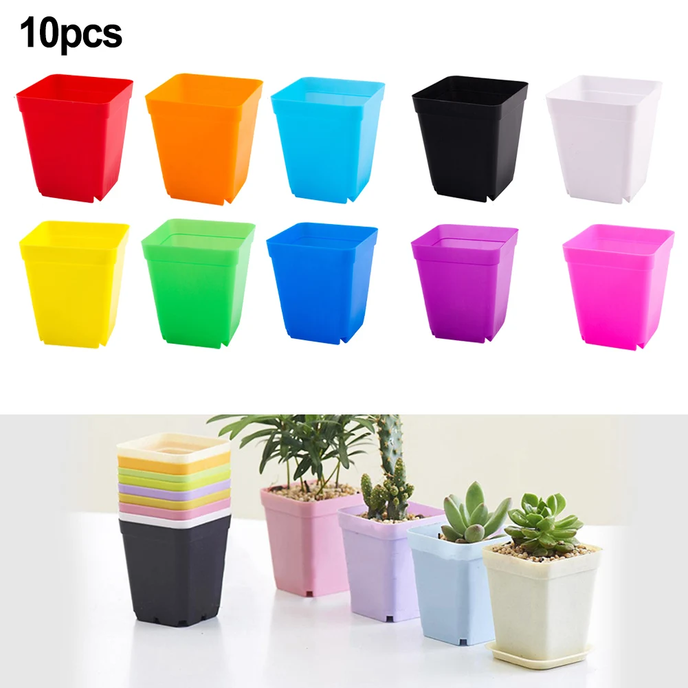 

10pcs Nursery Flower Pot Colorful Square Flower Pot Plastic Nursery Pot Plant Seeds Nursery Box Flower Pot Basin Garden Supplies
