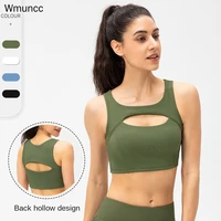 wmuncc 2022 summer sport bra sexy hollow design high impact jogging tops nylon spandex stretch breathable workout gymwear