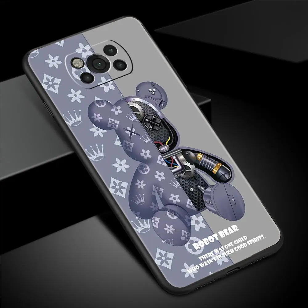 fashione robot bear case for xiaomi poco x3 nfc m3 pocophone f1 mi 11 lite 5g 12 11t 10t pro 9t note 10 9 black soft phone cover free global shipping