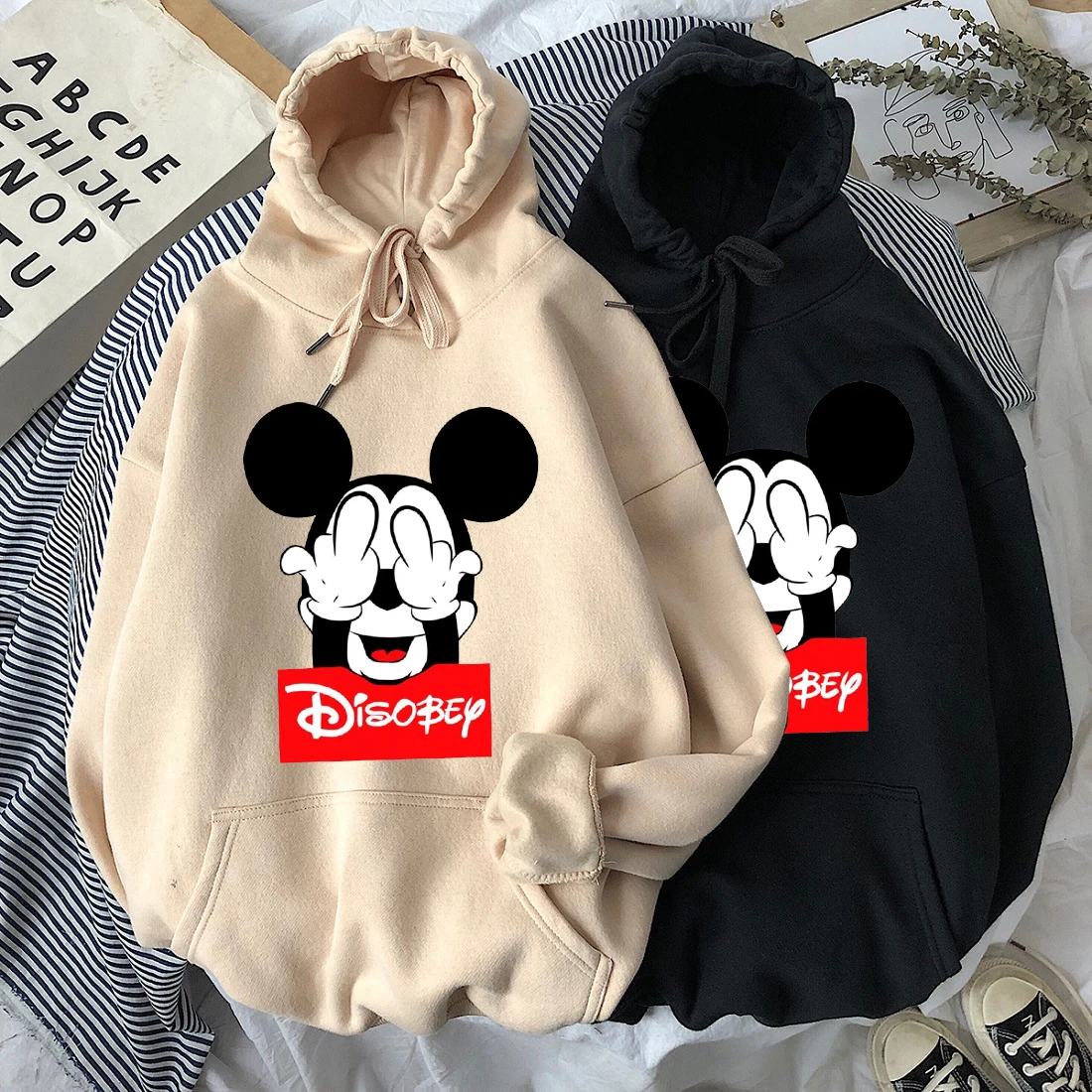 

Disney Women Hoodies Mickey Mouse Hoodies Cartoon Tops Long Sleeve Pockets Sweatshirts Fashion Hooded Women Mickey printing Tops