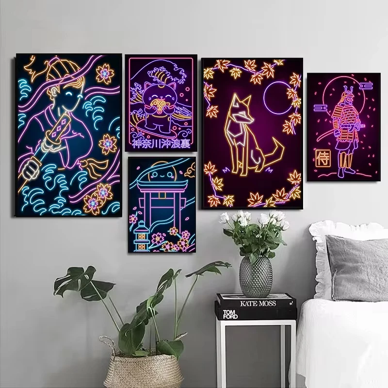 Fujisan Неоновый Художественный Постер Японская Манга Мультфильм Настенный Холст