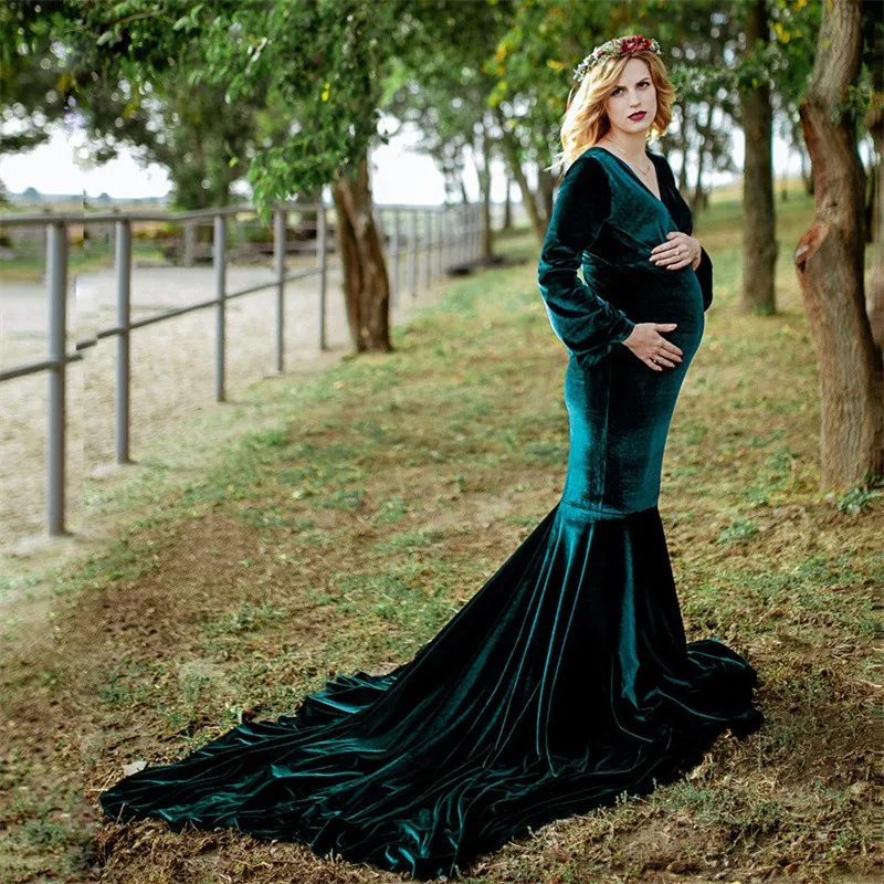 Maternity Dress For Party Elegence Baby Shower Photography Pregnancy Velvet Dress Cute Pregnant Women Maxi Gown Photoshoot Prop