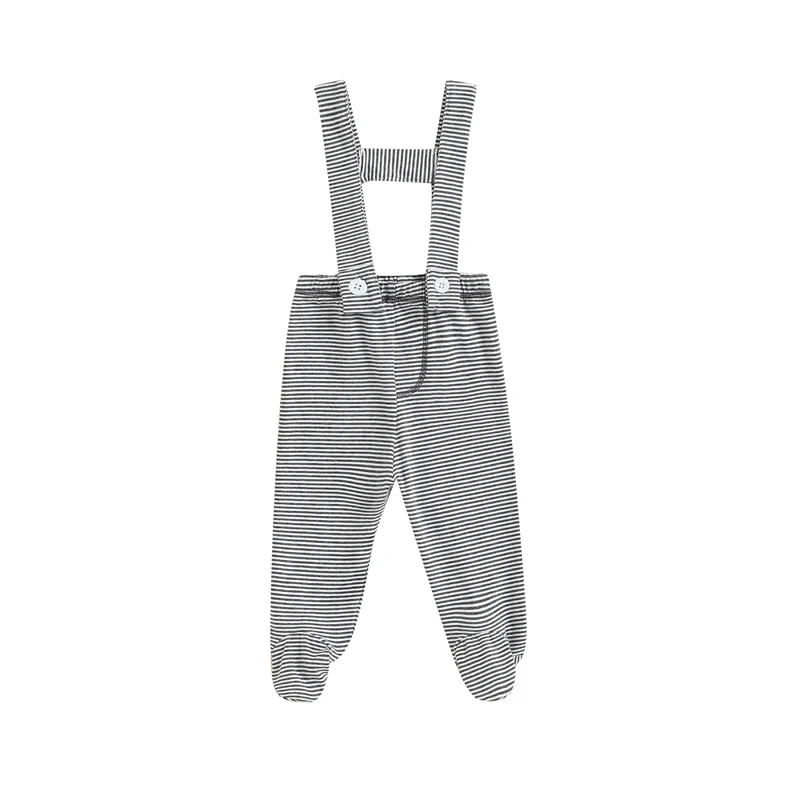 

Newborn Boy Suspenders Long Pants, Stripe Printed Wide Strap Wrap Foot Button Trousers, Casual Simple Style Bottoms