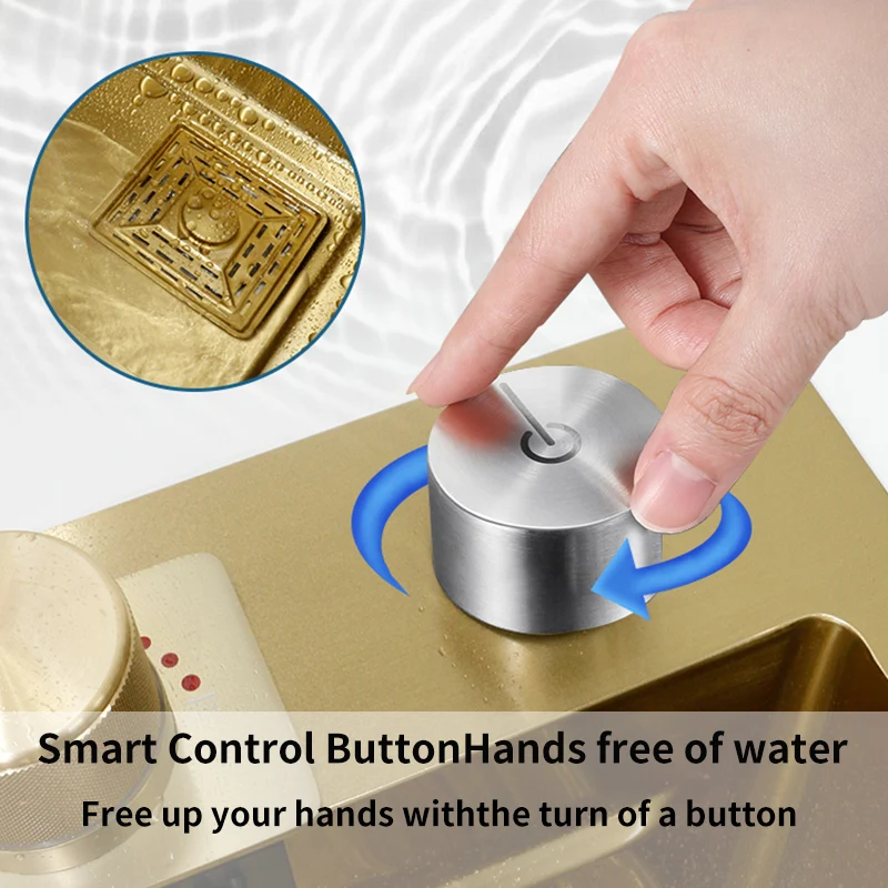 Водопадная кухонная мойка из золотистой нержавеющей стали смеситель умной посудомоечной машины современная большая однокамерная моечная чаша аксессуары к ней.