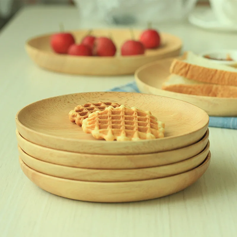 

Kicthen Food Dishes Rubber Wooden Serving Plates Dinner Wood Serving Dishes for Snack Dessert Steak Unbreakable Serving Trays