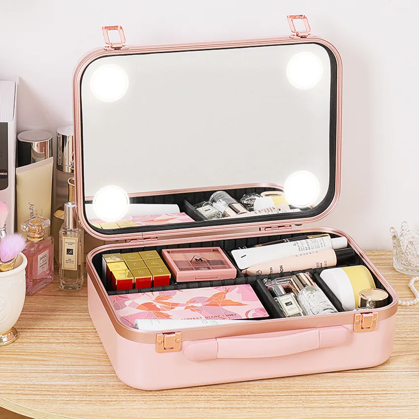 Large Capacity Cosmetic Bag With LED Mirror Skin Care Travel Storage Box Portable Portable Bags Women Cosmetiquero Makeup Bag466