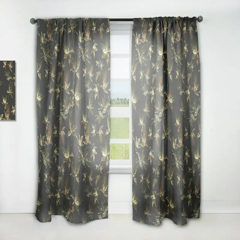 

'Leaves on Black' Traditional Curtain Panel