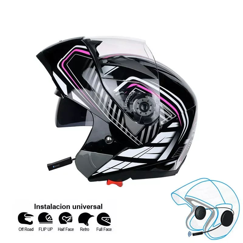 Bluetooth-compatible Helmet Flip up Motocicleta Kask BT Casco Moto Double Visors Casque Motor bike Capacete ECE