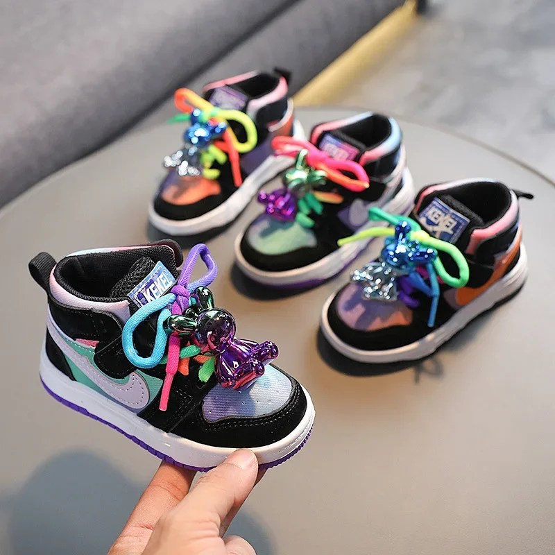 

2023 New Children's sports shoes spring boys leisure board shoes high top non-slip girls basketball shoes soft soled baby shoes