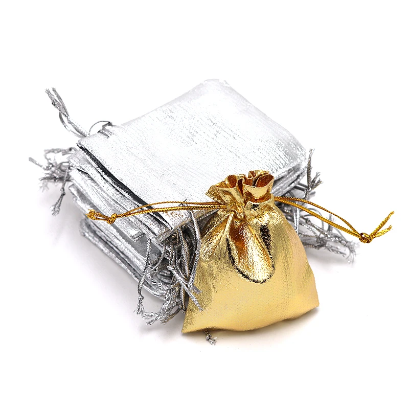 

50Pcs Gold Silver Organza Jewelry Pouches 7x9/9x12/10x15/13x18CM Wedding Party Favor Bags Gift Earring Jewellery Packaging Bag