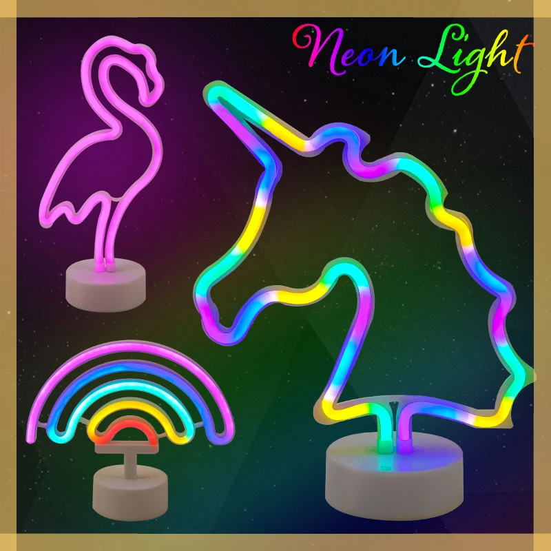 

Sign USB LED Decoration Unicorn Flamingo Lamp Moon Rainbow For Home Kid Room Bedside Night Light Decor Light For Children