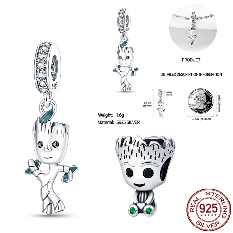 Charms Treant Groot 925 Sterling Silver Beads Fits Pandora Bracelet Women's Plata De Ley 925 Silver Charms DIY Jewelry