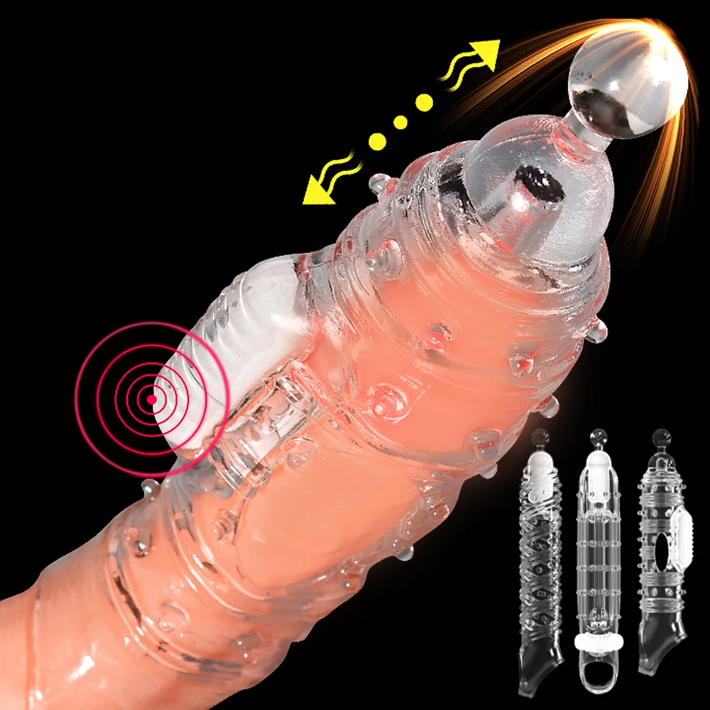 

Penis Sleeve Extensions Condom Male Enlargement Delay Vibrators Clits Massager Cock Ring Vibrating Penis Cover Sex Toys For Men