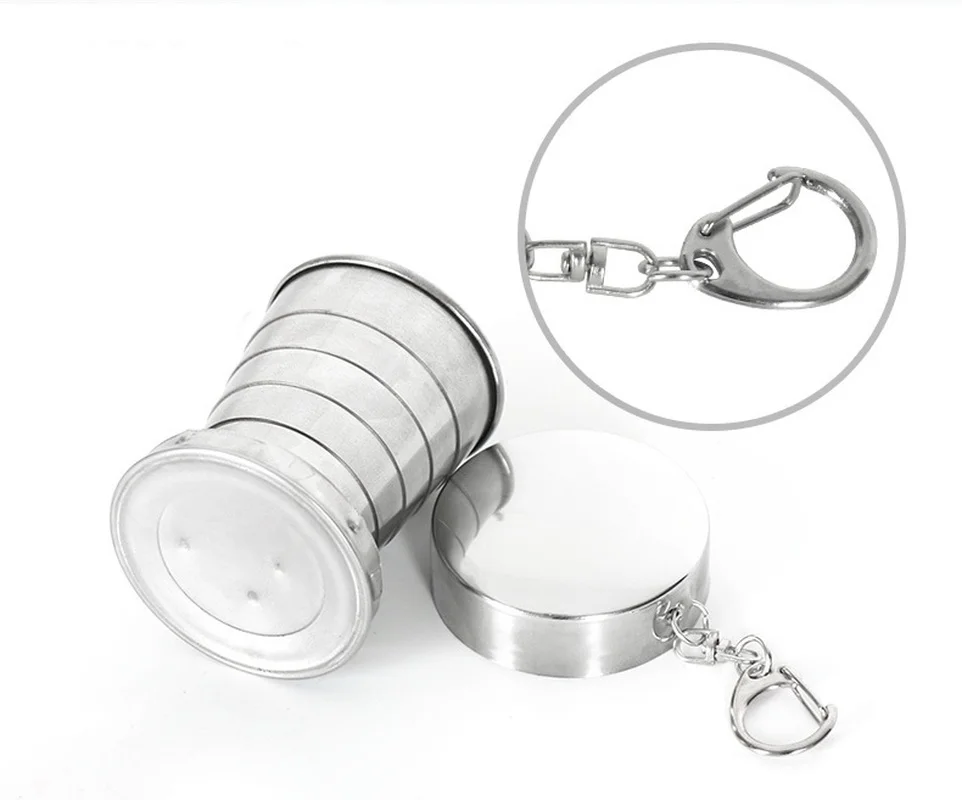 4PCS Stainless Steel Folding Cup Portable Outdoor Travel Camping Telescopic with Keychain Water Coffee Handcup كاسات قهوة |