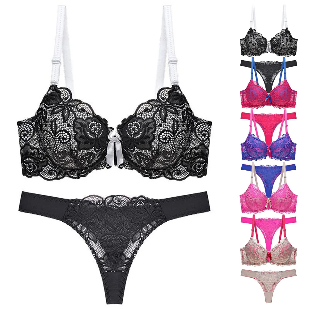 

Women Sensual Fashion Hot Erotic Lace Push Up Bra And Thong Sexy Lingerie Set Underwear Intimates Size 36-42 B C Cup