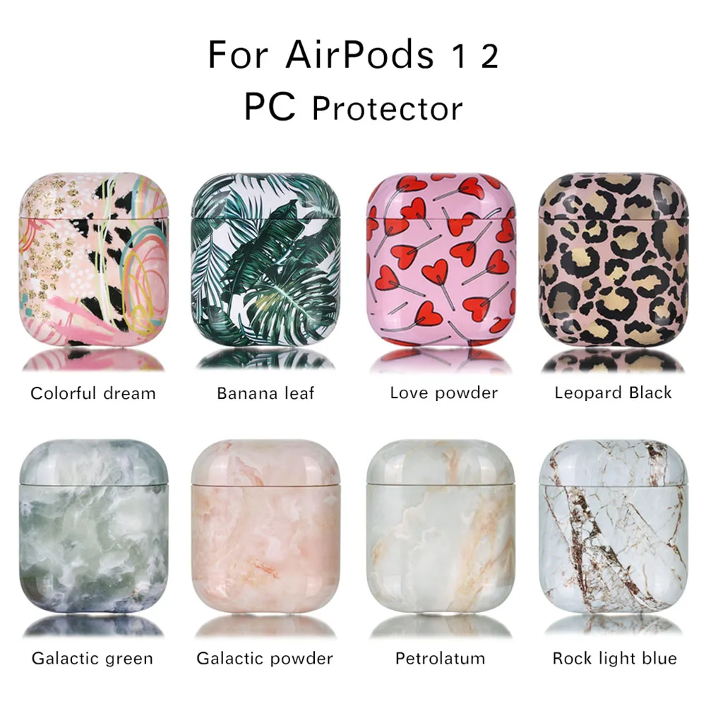 

Tropical Leaves Marble Texture Wireless Bluetooth Earphone Accessories Hard Case for Apple Airpods 2 1 Protective Charging Bag